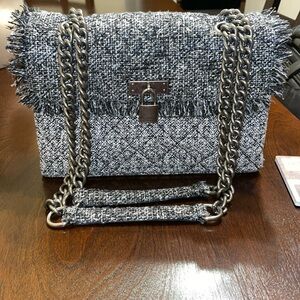 Elegant Kurt Geiger Gray Quilted Shoulder Bag with Chain Strap